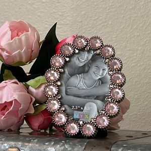 Pink Jeweled Bling Small Mini Oval Photo Frame with Scalloped Silver Accents MYX